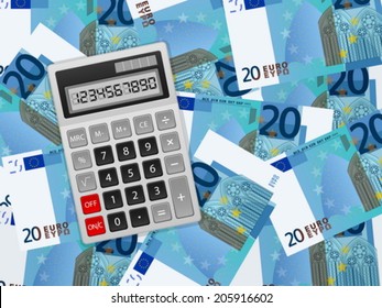 Calculator on twenty euros background. Vector illustration.