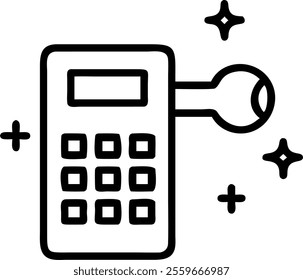 A calculator on white surface with holographic financial graphs and community symbols providing copy space. concept as Top down view of a calculator placed on a white surface. Surrounding it are gloss