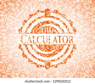Calculator orange tile background illustration. Square geometric mosaic seamless pattern with emblem inside.