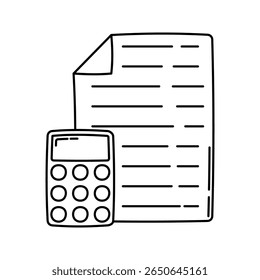 Calculadora Outline Doodle, calculadora básica e documento, perfeito para contabilidade, rastreamento de orçamento e design de serviços financeiros.