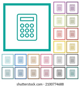Calculator outline flat color icons with quadrant frames on white background