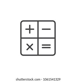 Calculator outline icon. linear style sign for mobile concept and web design. Mathematical operations simple line vector icon. Symbol, logo illustration. Pixel perfect vector graphics