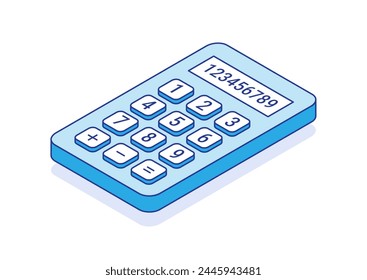 Calculator outline isometric flat icon. 3d vector colorful illustration isolated on white background.