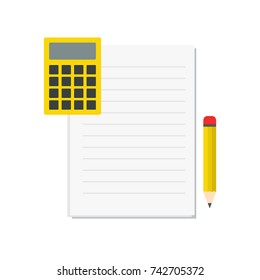 Calculator, Paper and Pencil Vector Design