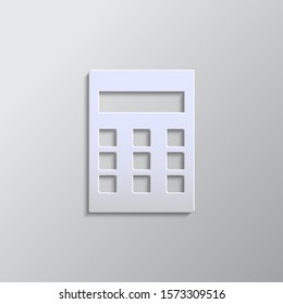 Calculator paper style, vector icon. Grey color vector background