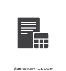 Calculator and paper vector icon. filled flat sign for mobile concept and web design. Calculation accounting simple solid icon. Symbol, logo illustration. Pixel perfect vector graphics