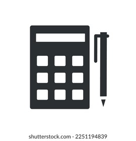 Calculator with pen icon. Budgeting and accounting. Financial literacy and mathematical calculations. Education, learning and training, mathematics. Cartoon flat vector illustration