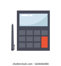 Calculator with a pen icon. Calculation and counting concept. Flat design, vector illustration