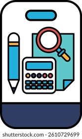 A calculator, pen and pencil are shown on a white background. Concept of organization and productivity