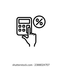 Calculator with percentage outline icon. Vector illustration. The isolated icon suits the web, infographics, interfaces, and apps.