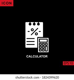 calculator percentage vector icon on black background. Illustration flat glyph icon for graphic, print media interfaces and web design