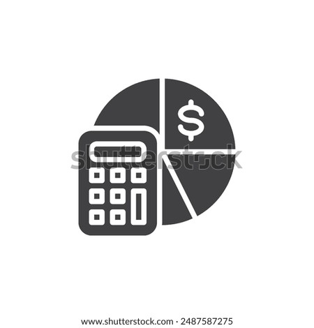 Calculator, a pie chart, and a dollar sign vector icon. filled flat sign for mobile concept and web design. Financial Planning glyph icon. Symbol, logo illustration. Vector graphics
