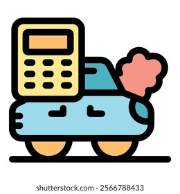 Calculator placed on car emitting gas representing car pollution calculation, emission control and environmental impact of vehicles