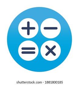 calculadora, más, menos, multiplicar y dividir aplicación de símbolo dentro de un diseño de ilustración de vector de burbuja