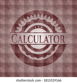 Calculator red emblem or badge with abstract geometric polygonal pattern background. Seamless. 