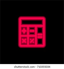 Calculator red glowing neon ui ux icon. Glowing sign logo vector