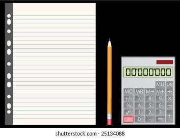 calculator and red pencil