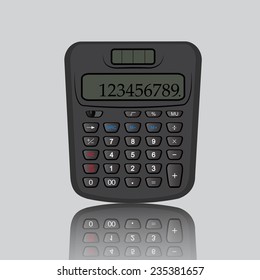 Calculator reflection on gray background