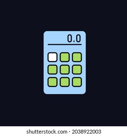 Calculator RGB color icon for dark theme. Portable electronic device. Mathematical calculations. Isolated vector illustration on night mode background. Simple filled line drawing on black