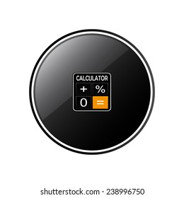 calculator round black glossy button for the site, vector, EPS 10