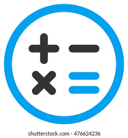 Calculator rounded icon. Vector illustration style is flat iconic bicolor symbol, blue and gray colors, white background.