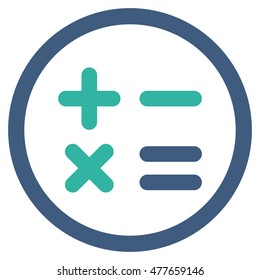Calculator rounded icon. Vector illustration style is flat iconic bicolor symbol, cobalt and cyan colors, white background.