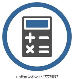 Calculator rounded icon. Vector illustration style is flat iconic bicolor symbol, cobalt and gray colors, white background.