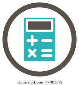 Calculator rounded icon. Vector illustration style is flat iconic bicolor symbol, grey and cyan colors, white background.