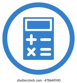 Calculator rounded icon. Vector illustration style is flat iconic symbol, cobalt color, white background.