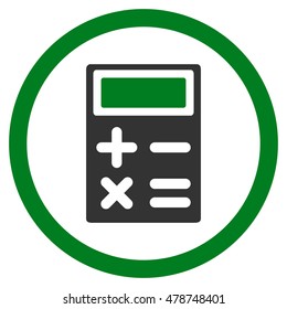 Calculator rounded icon. Vector illustration style is flat iconic bicolor symbol, green and gray colors, white background.
