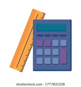 Calculator and ruler design, Mathematics finance device electronic education office object and accounting theme Vector illustration
