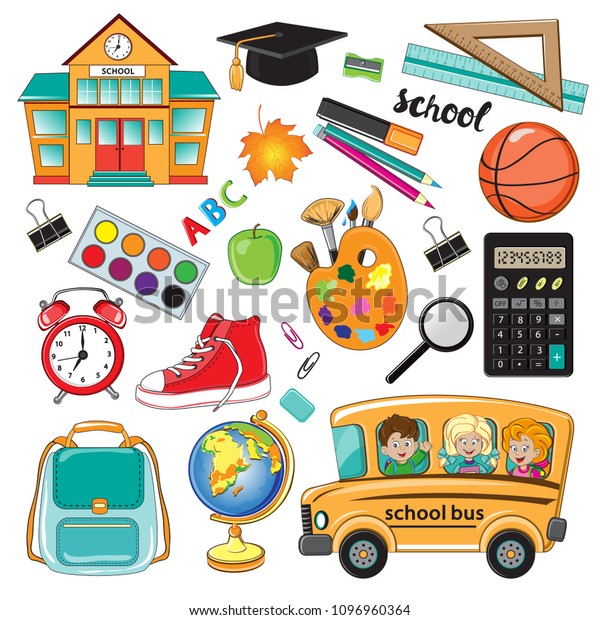 Calculator School Bus School Building Schoolchildren Stock Vector ...