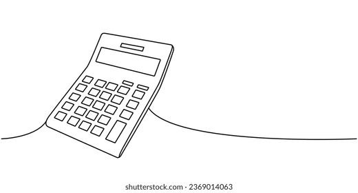 Der Rechner, die Schule liefert eine Linie durchgängige Zeichnung. Zurück zur Schule fortlaufende 1-zeilige Illustration. Lineare Vektorgrafik minimalistisch.