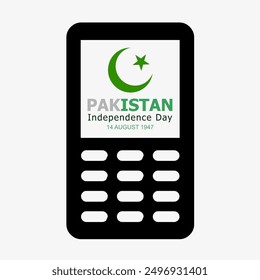 Pantalla de calculadora Día de la Independencia de Pakistán. 14 de agosto de 1947. Día de Pakistán con luna y estrella. Felices vacaciones en el Día Verde de Pakistán