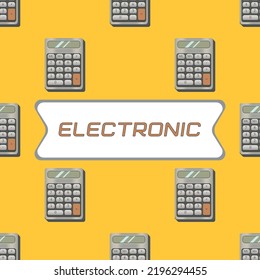 Calculator seamless pattern with Electronic lettering on yellow background. For any design. Vector illustration. 