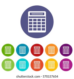 Calculator set icons in different colors isolated on white background