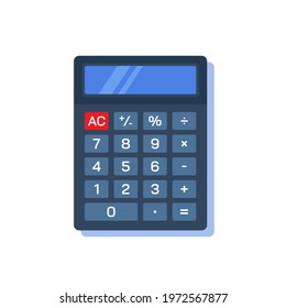 Calculator with shadow isolated on white background. Symbol or sign of calculation, mathematics, or finance. Simple trendy cute cartoon vector object illustration. Flat style graphic design icon.