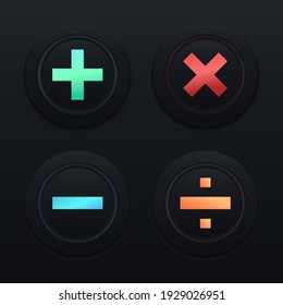 Calculator sign button. Plus, minus, multiplication, and division sign. Mathematical concept. Isolated on dark background. Illustration vector