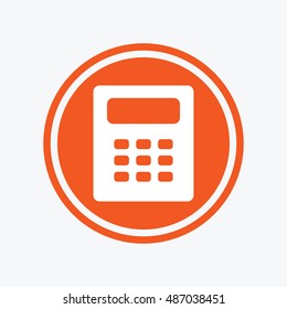 Calculator sign icon. Bookkeeping symbol. Graphic design element. Flat calculator symbol on the round button. Vector