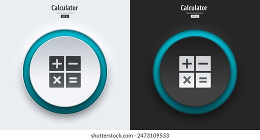 Calculator sign. A set of black and white round buttons with calculator symbols. 3D Neumorphism design style for Apps, Websites, Interfaces, and mobile apps. UI UX. Vector illustration.