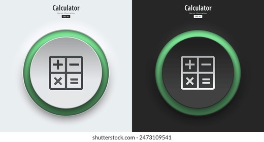 Calculator sign. A set of black and white round buttons with calculator symbols. 3D Neumorphism design style for Apps, Websites, Interfaces, and mobile apps. UI UX. Vector illustration.