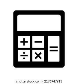 Calculator silhouette icon with four arithmetic symbols. Vector.