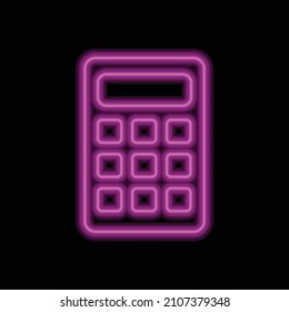 Calculator simple icon vector. Flat desing. Purple neon on black background.ai