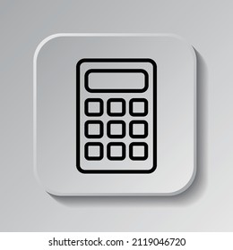 Calculator simple icon vector. Flat desing. Black icon on square button with shadow. Grey background.ai