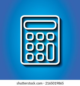 Calculator simple icon vector. Flat design. White icon with shadow on blue background.ai