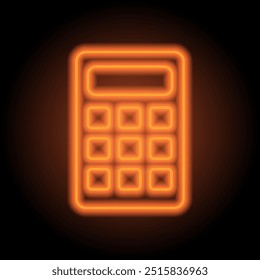 Calculator simple icon vector. Flat design. Orange neon on black background.ai