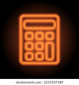 Calculadora simple icono Vector. Diseño plano. Neón naranja sobre fondo negro.ai