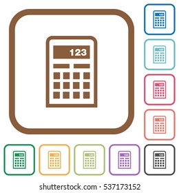 Calculator simple icons in color rounded square frames on white background