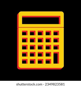 Calculator simple sign. 3D Extruded Yellow Icon with Red Sides a Black background. Illustration.