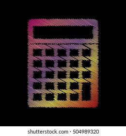 Calculator simple sign. Coloful chalk effect on black backgound.